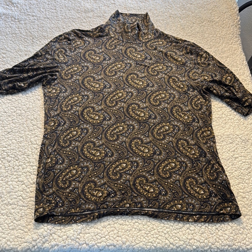 Ralph Lauren Black Label Black and Gold Paisley Blouse